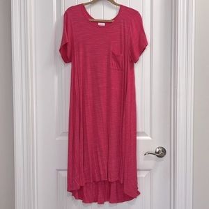LuLaRoe Carly swing dress, pink w/white slub, M